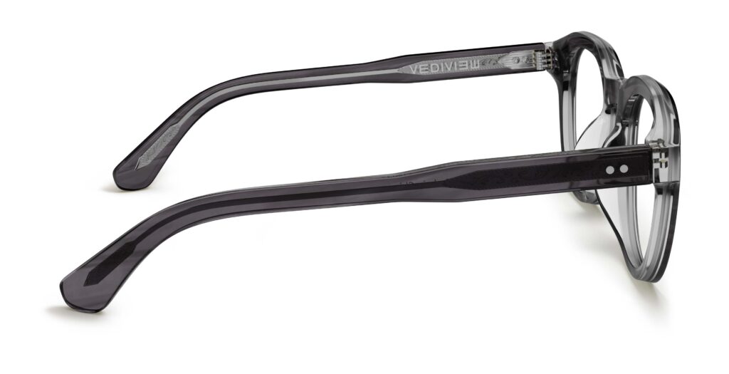 Side view of Zora purple round eyeglasses from Vediview