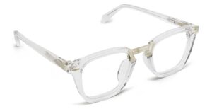 Angled view of Baldwin clear rectangle eyeglasses from Vediview