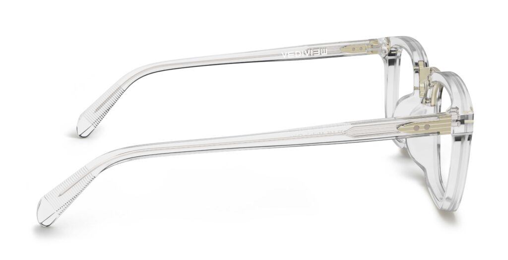 Side view of Baldwin clear rectangle eyeglasses from Vediview