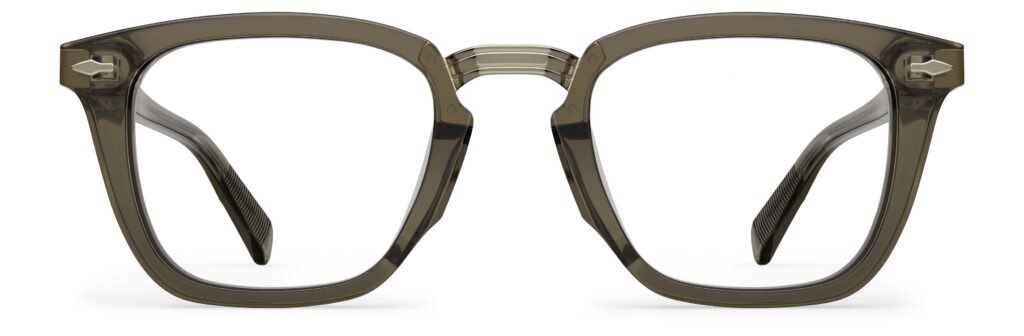 Front view of Baldwin dark green rectangle eyeglasses from Vediview