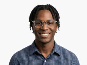 Man model wearing Baldwin clear acetate eyeglasses from Vediview