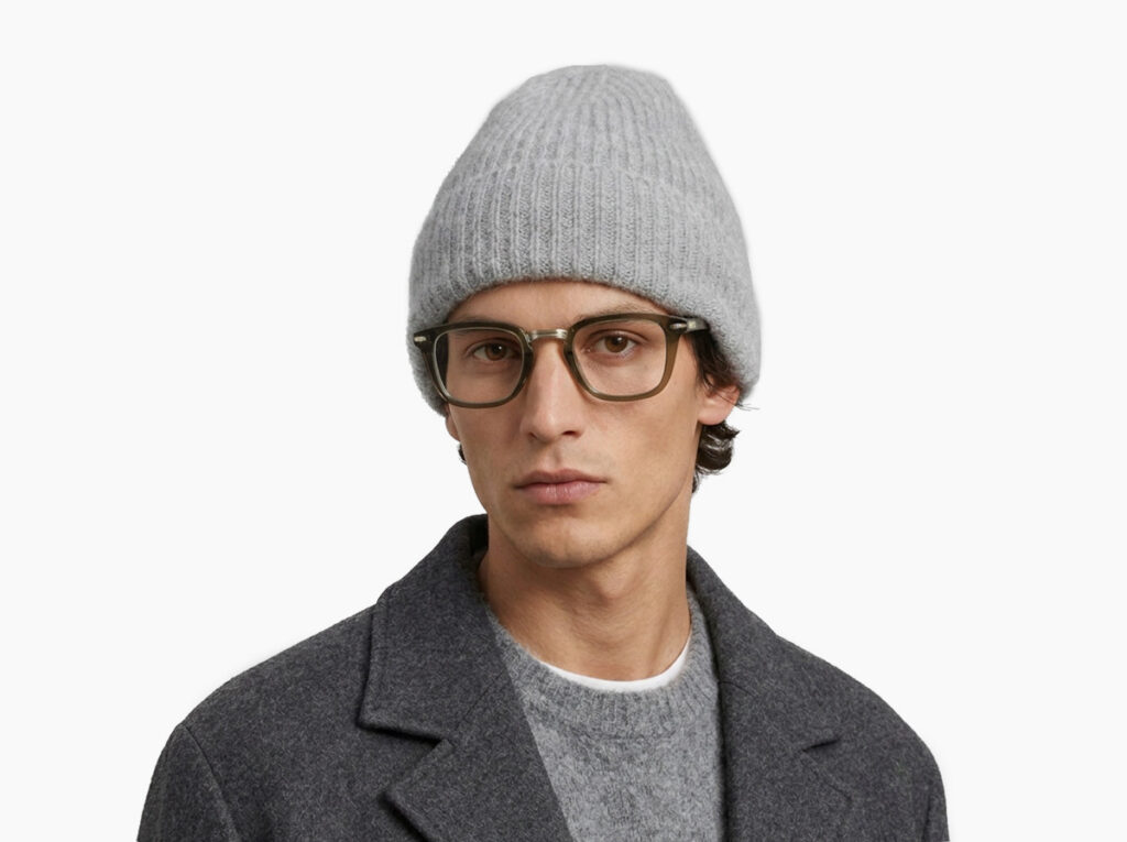Man model wearing Baldwin dark green acetate eyeglasses from Vediview