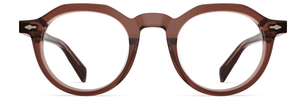 Front view of Beckett red round eyeglasses from Vediview