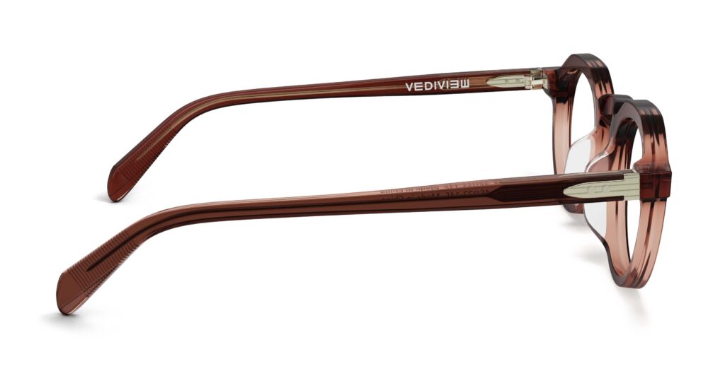 Side view of Beckett red round eyeglasses from Vediview