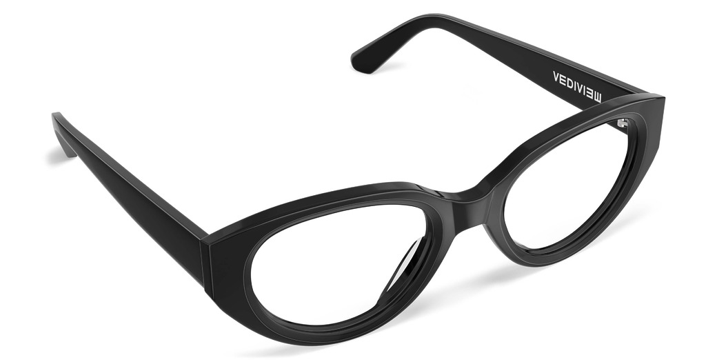 Angled view of Garcia black oval eyeglasses from Vediview