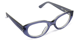 Angled view of Garcia purple oval eyeglasses from Vediview