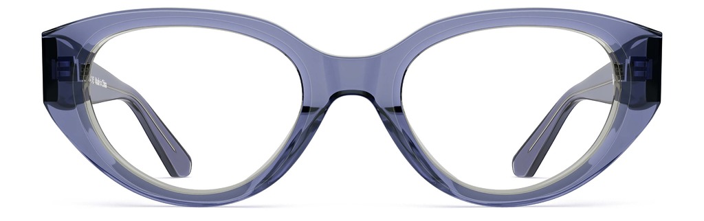 Front view of Garcia purple oval eyeglasses from Vediview