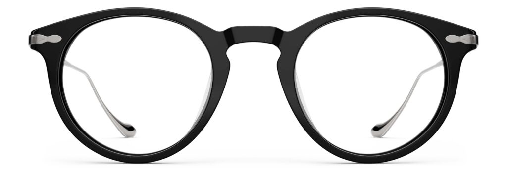 Front view of Poe black round eyeglasses from Vediview