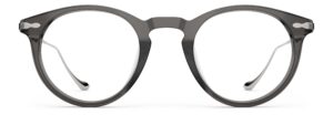 Front view of Poe grey purple round eyeglasses from Vediview