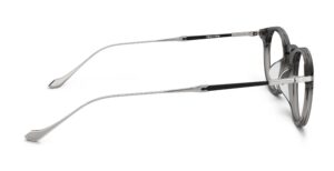 Side view of Poe grey purple round eyeglasses from Vediview